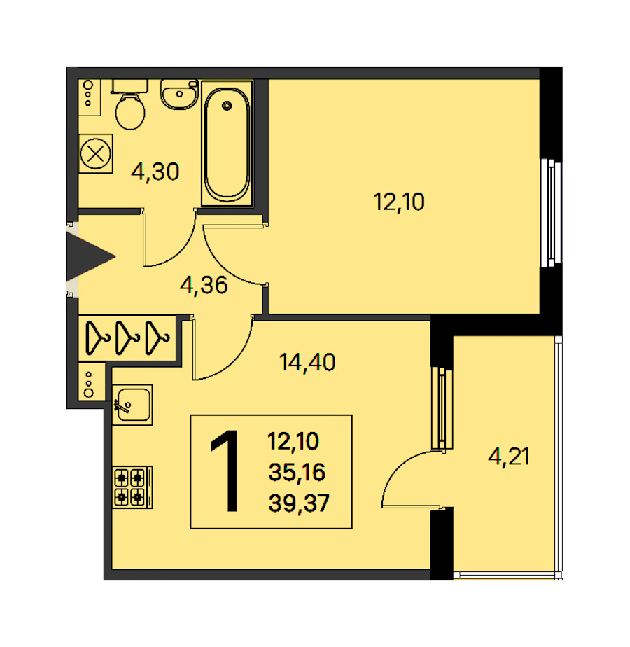 1-комнатная квартира 35.16 м², 1/4 эт., ЖК «Любоград в Стрельне»
